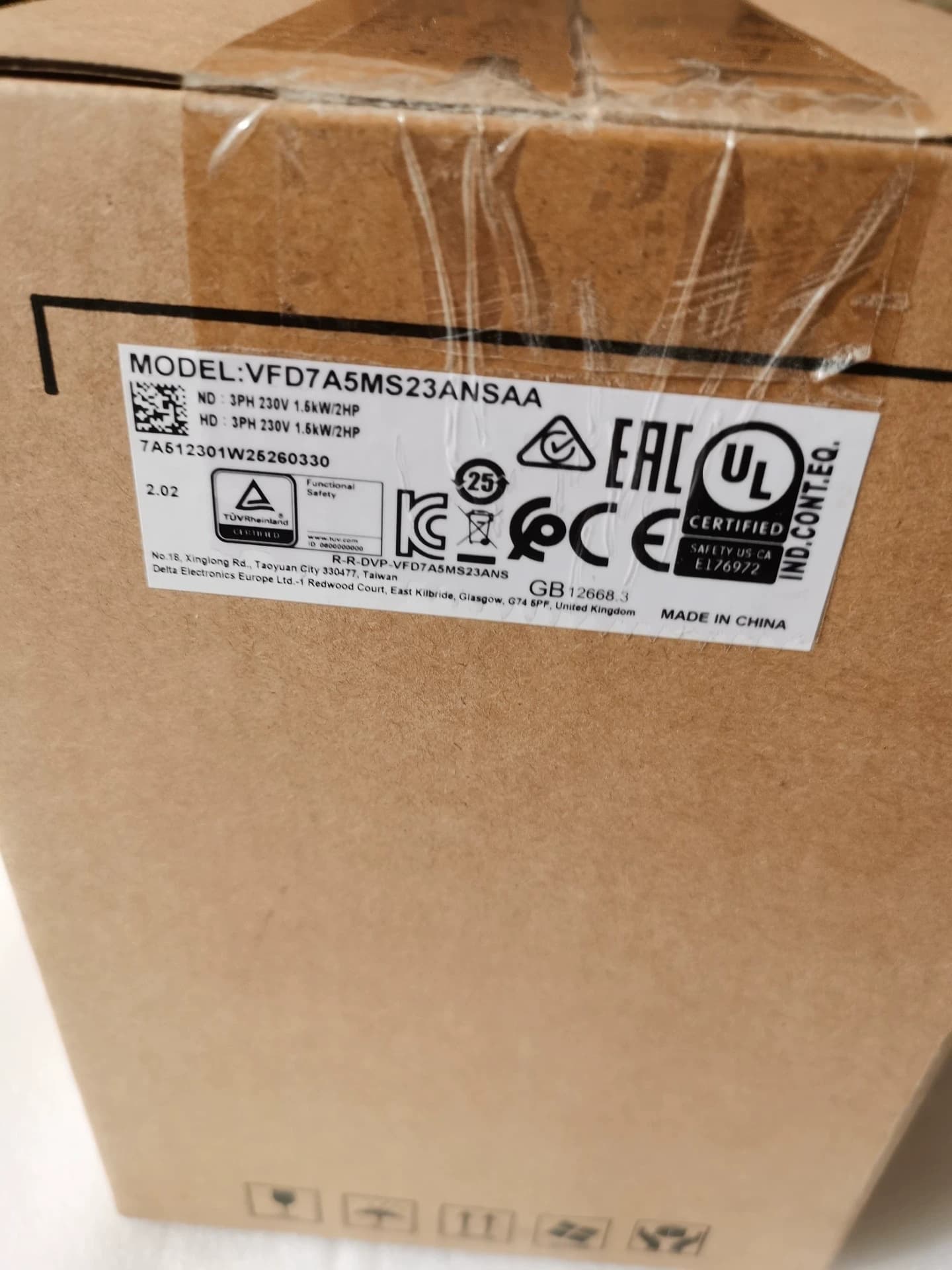 100% novo original e genuíno Delta VFD7A5MS23ANSAA 1.5KW conversores de frequência trifásicos 220V Drive Servo Motor