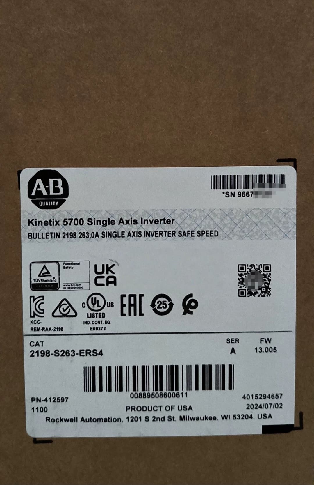 Servo 2198-S263-ERS4 Kinetix 5700, novo e genuíno