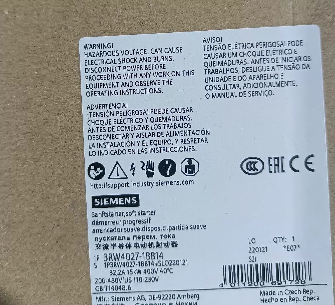 Siemens 3RW4027-1BB14 Soft Starter SIRIUS SOFT STARTER novo, genuíno e direto da fábrica