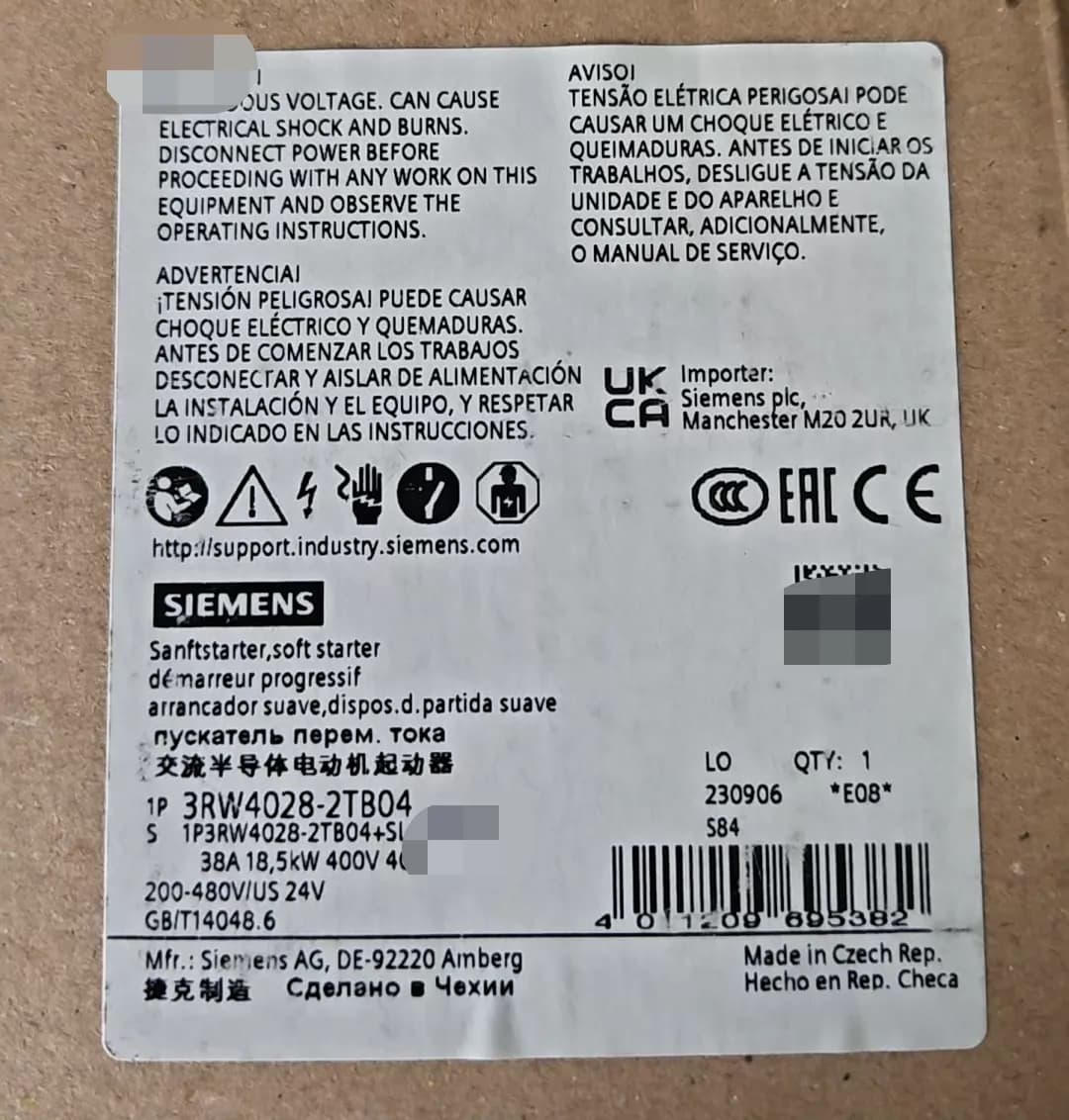 Siemens 3RW4028-2TB04 Soft Starter SIRIUS SOFT STARTER novo, genuíno e direto da fábrica